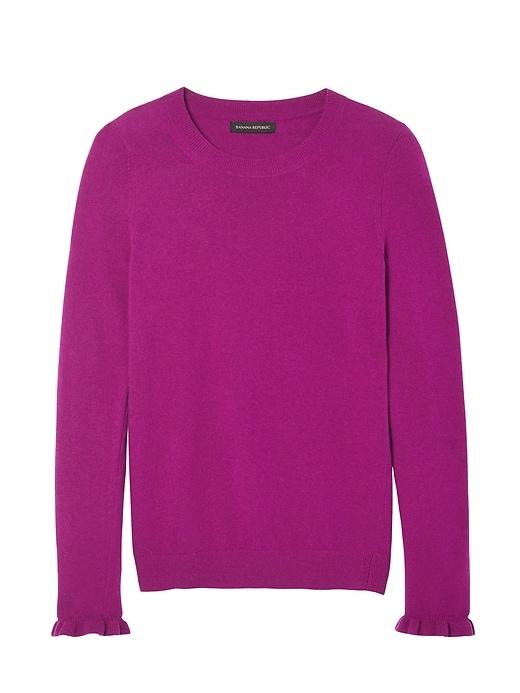 Banana Republic Womens Italian Superloft Ruffle Cuff Crew - Bright Magenta