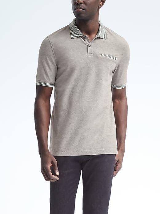 Banana Republic Mens Pique Stripe Collar Polo - Gray