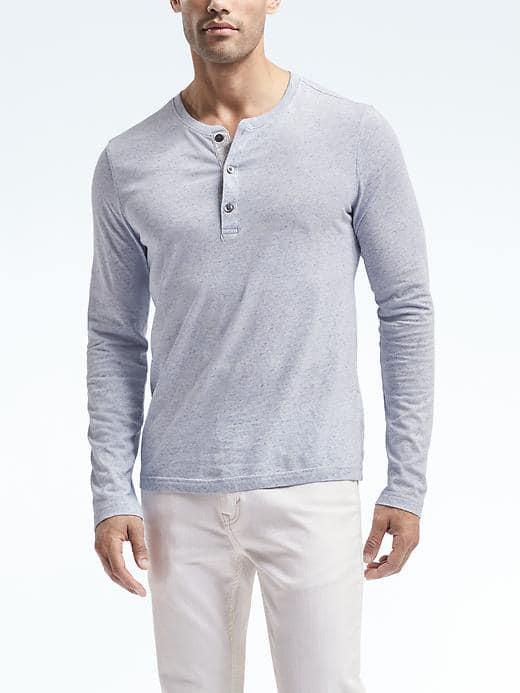 Banana Republic Mens Long Sleeve Soft Wash Henley - River Blue