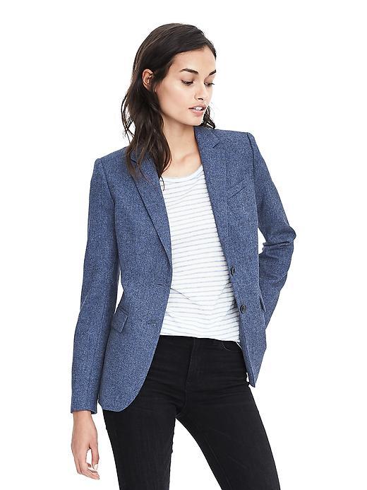 Banana Republic Womens Herringbone Flannel Blazer - Light Teal