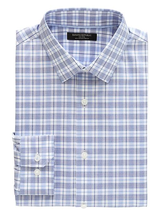 Banana Republic Mens Grant Slim-fit Non-iron Check Shirt Parisian Blue Size Xxs