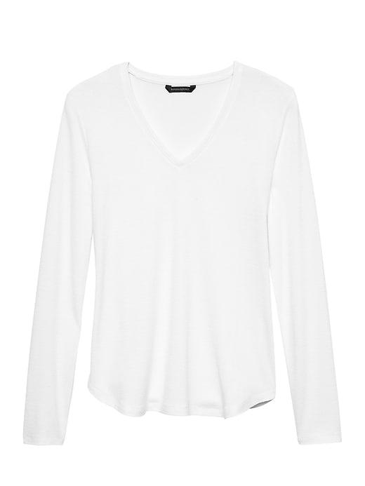 Banana Republic Womens Luxespun Long-sleeve V-neck T-shirt White Size L
