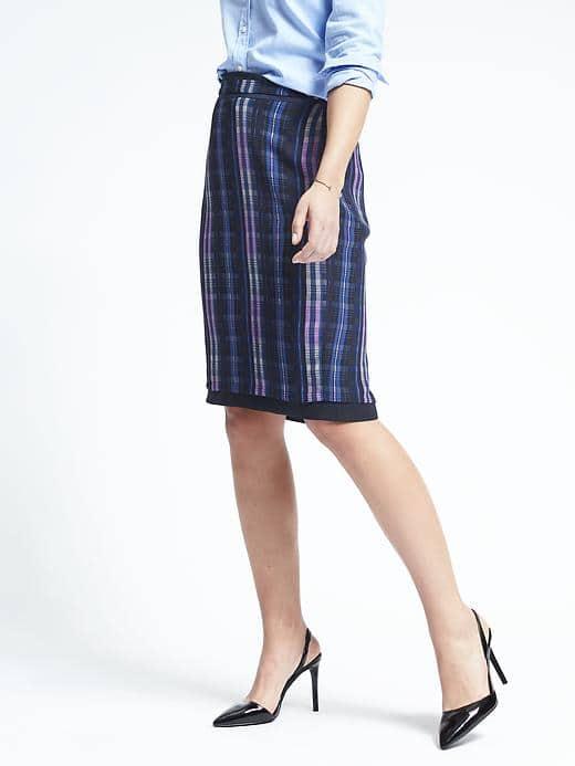 Banana Republic Womens Plaid Midi Pencil Skirt - Plaid