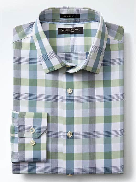 Banana Republic Mens Grant Fit Non Iron Medium Stripe Shirt - Navy Star