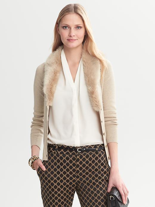 Banana Republic Faux Fur Collar Cardigan - Novel Beige