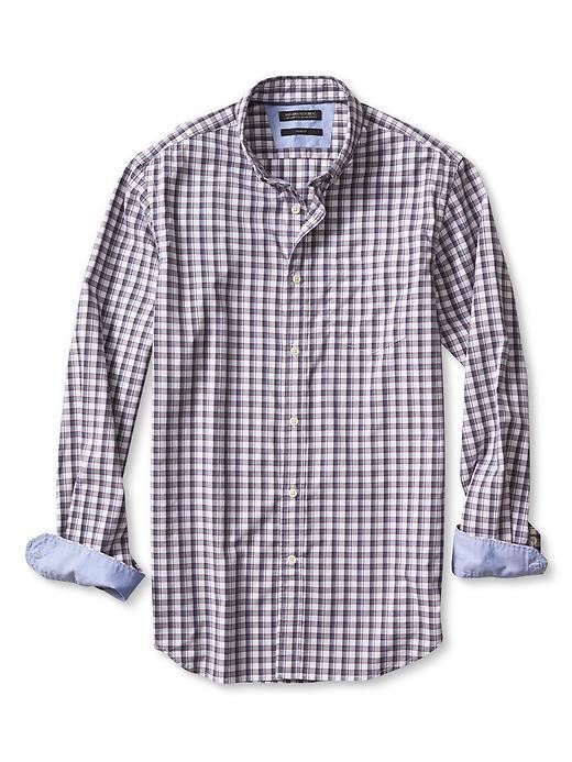 Banana Republic Mens Slim Fit Custom 078 Wash Check Shirt Size L Tall - White