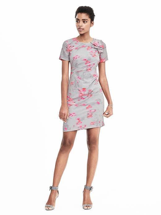 Banana Republic Womens Ikat Ruffle Shoulder Dress - Gray