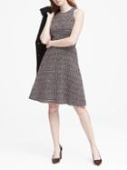 Banana Republic Womens Petite Tweed Racer-neck Fit-and-flare Dress Black, Eggplant & White Tweed Size 0