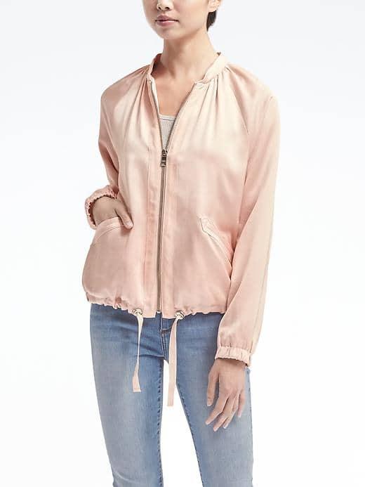 Banana Republic Womens Satin Bomber Jacket - Pink Blush