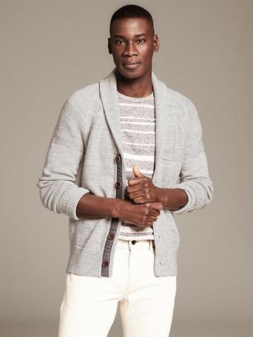 Banana Republic Heritage Textured Shawl Collar Cardigan - Grey Heather