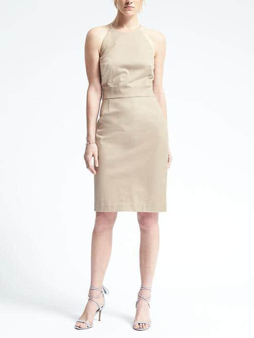 Banana Republic Womens Bi Stretch Racer Neck Sheath Dress - Oyster Pearl