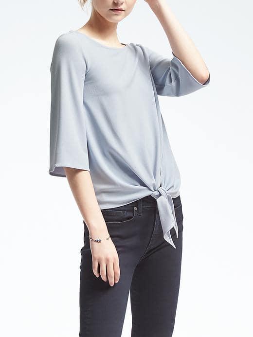 Banana Republic Womens Tie Front Crepe Top - Light Blue