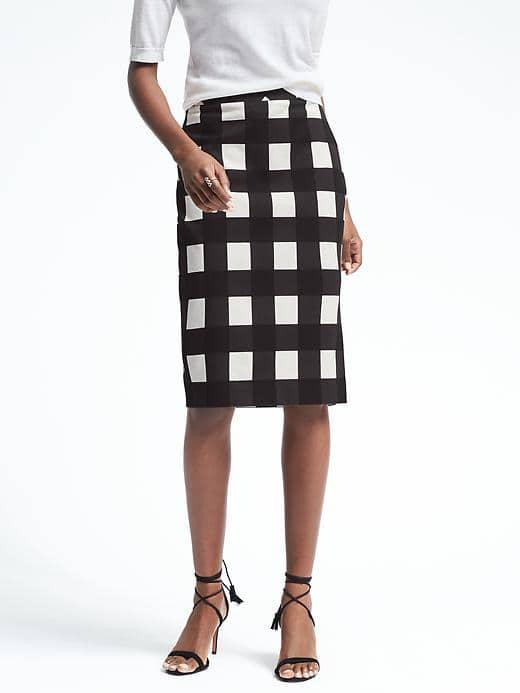 Banana Republic Womens Gingham Midi Pencil Skirt - Black/white