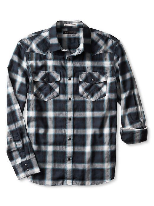 Banana Republic Mens Tailored Slim Fit Check Western Shirt Size L Tall - Washed Indigo