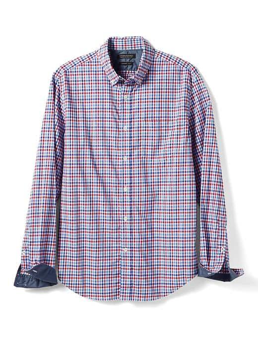 Banana Republic Mens Grant Fit Check Custom Wash Shirt - Tomato Paste