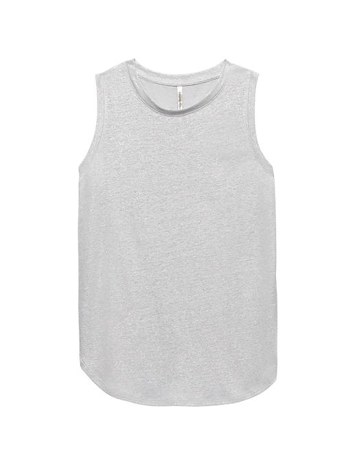 Banana Republic Womens Petite Curved-hem Linen Blend Tank Silver Lake Size L