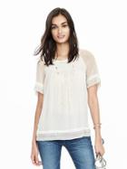 Banana Republic Womens Smocked Lace Trim Top Size L - Cocoon