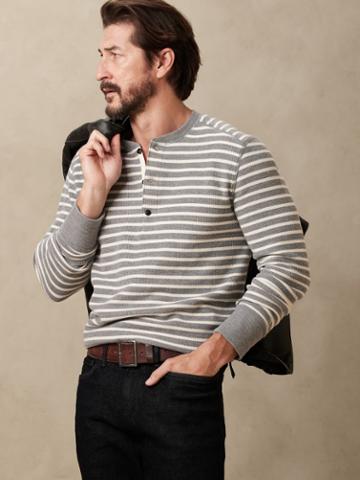 Brushed Waffle-knit Henley