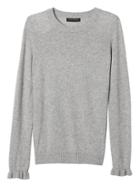 Banana Republic Womens Fine Italian Superloft Ruffle Cuff Pullover Crew - Heather Light Gray