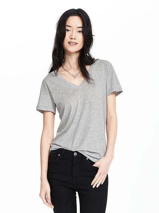 Banana Republic Womens Essential Pima Cotton Vee Tee Size L - Heather Gray