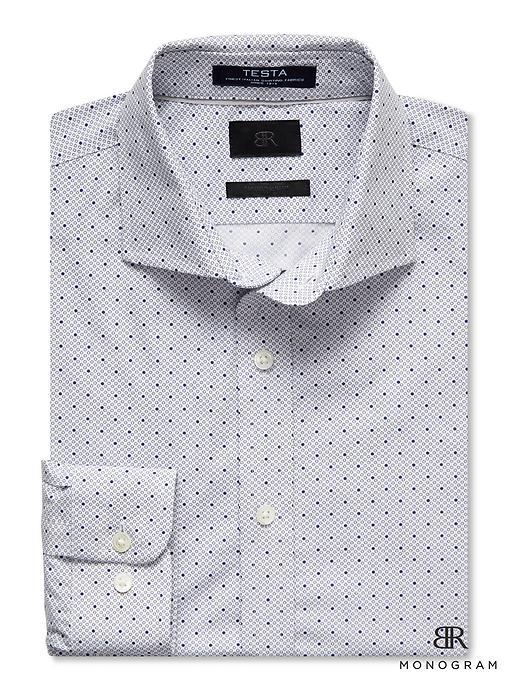 Banana Republic Mens Monogram Italian Woven White Dot Shirt Size L Tall - White