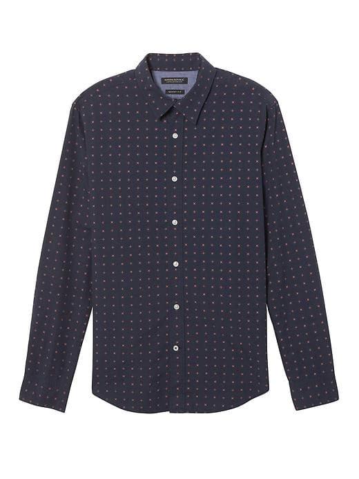 Banana Republic Mens Grant Slim Fit Custom Wash Print Shirt - Navy
