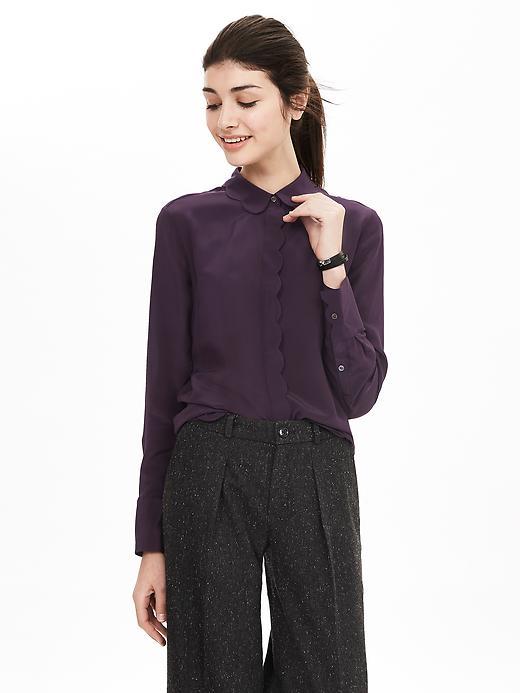 Banana Republic Womens Scalloped Silk Blouse Size L - New Vineyard
