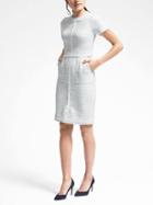 Banana Republic Womens Short Sleeve Frayed Edge Tweed Dress - White