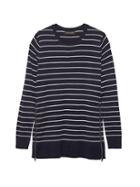 Banana Republic Womens Petite Machine-washable Merino Sweater Tunic With Zipper Accent Bold Blue Stripe Size M