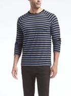 Banana Republic Mens Luxury Touch Long Sleeve Stripe Raglan Crew - Cerulean Blue