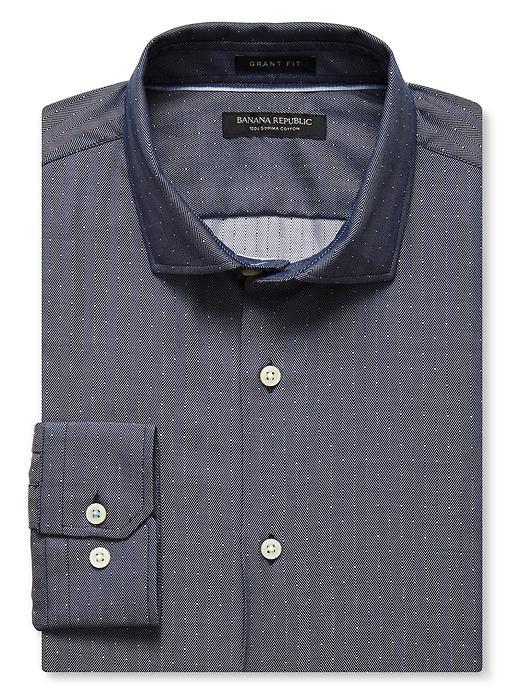 Banana Republic Mens Grant Fit Micro Check Non Iron Shirt Size L Tall - Preppy Navy