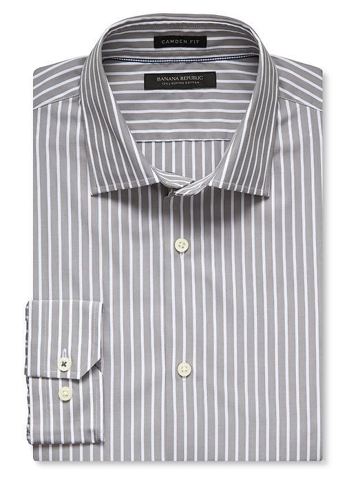 Banana Republic Mens Camden Fit Supima Cotton Stripe Shirt Size L Tall - Gray Sky