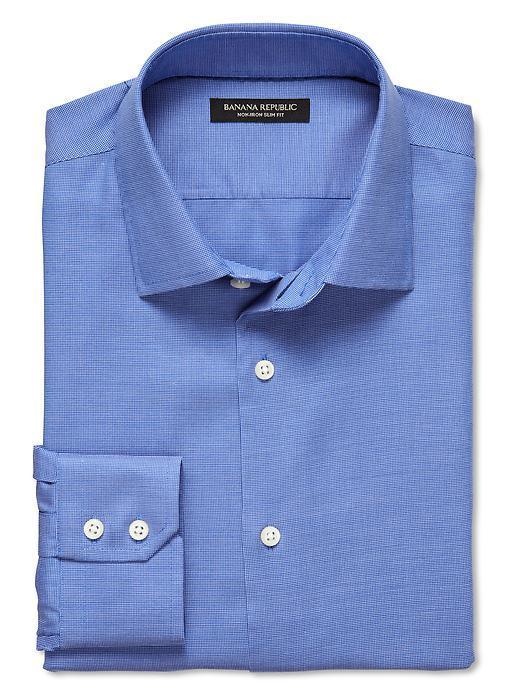 Banana Republic Slim Fit Non Iron Textured Solid Shirt - Blue Willow