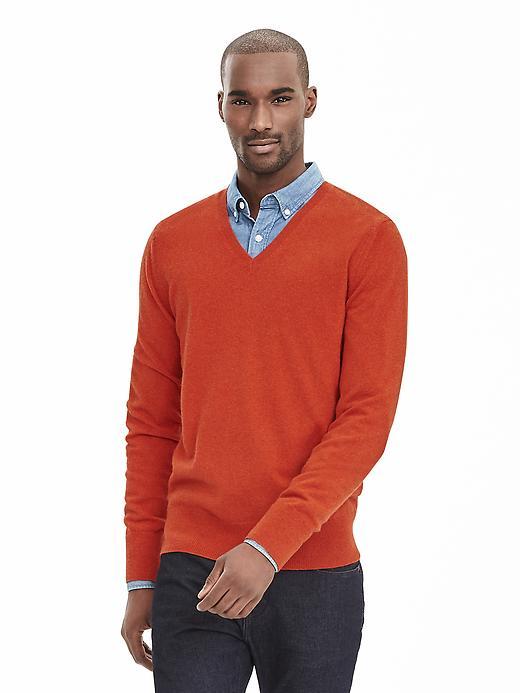 Banana Republic Mens Todd &amp; Duncan Textured Cashmere Vee Pullover Size L Tall - Red