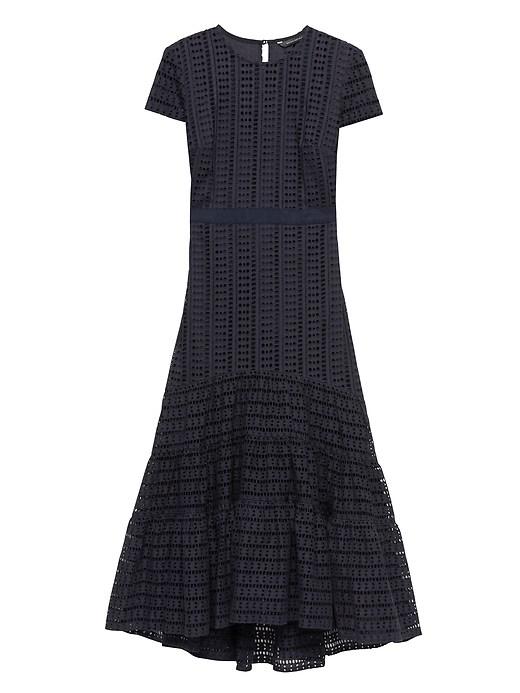 Banana Republic Womens Eyelet Midi Dress Navy Size 2