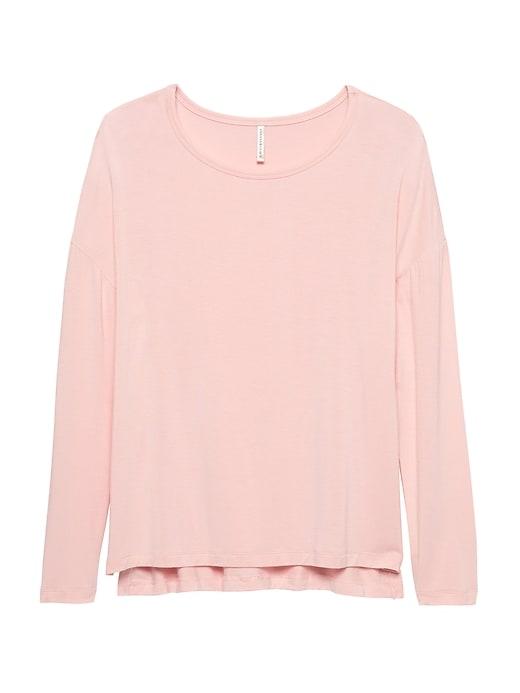 Banana Republic Womens Soft-stretch Long-sleeve Relaxed T-shirt Light Pink Pearl Size Xxs