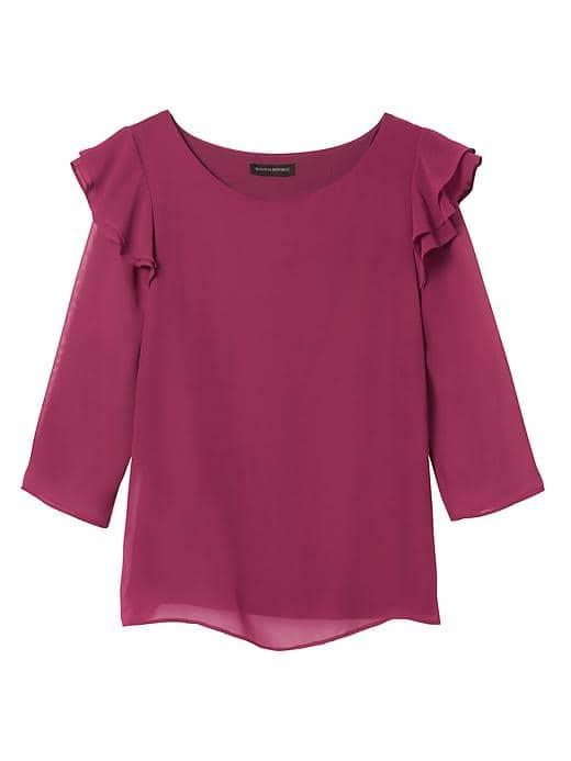 Banana Republic Womens Ruffle Shoulder Top - Burgundy
