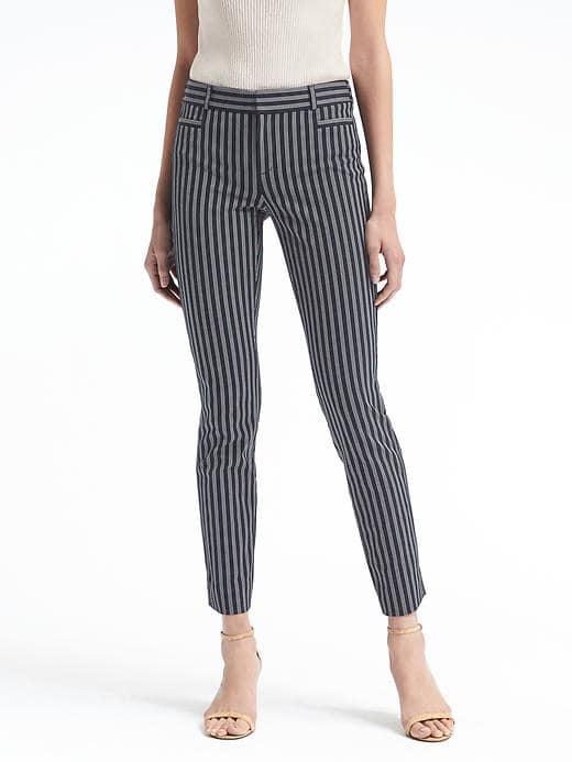 Banana Republic Womens Sloan Skinny-fit Stripe Bi-stretch Ankle Pant Navy Size 12