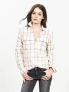 Banana Republic Womens Soft Wash Open Plaid Boyfriend Shirt Size L - Caribbean Sand