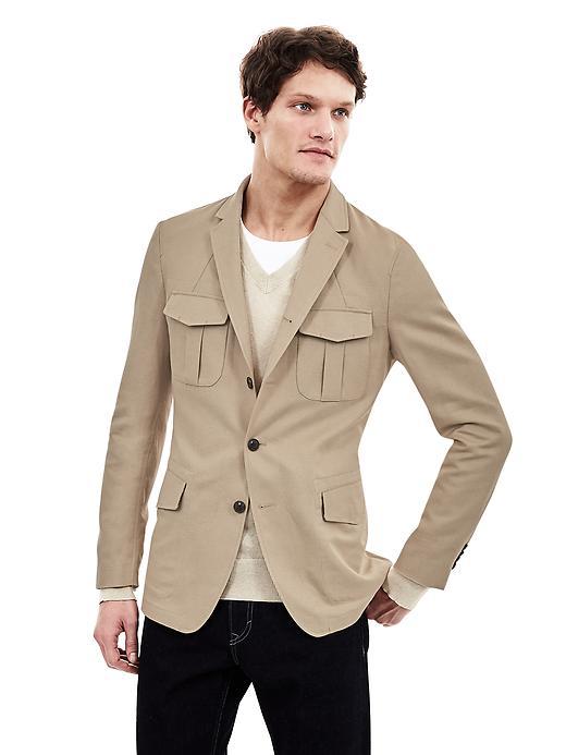 Banana Republic Mens Modern Slim Khaki Cotton/linen Blazer Size 36 Regular - Khaki/maui