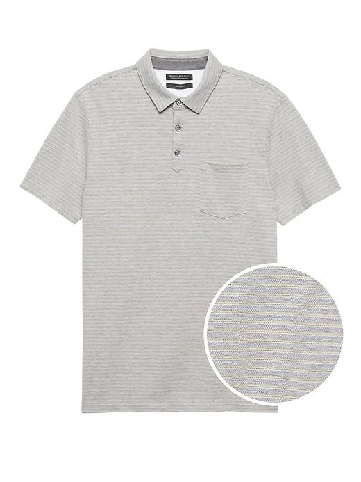 Banana Republic Mens Don';t-sweat-it Stripe Polo Shirt Heather Light Gray Size L