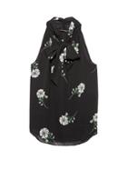 Banana Republic Womens Floral Tie-neck Shell Black Size M