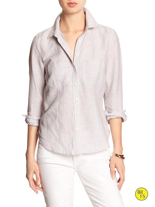 Banana Republic Womens Factory Soft Wash Shirt Size L Petite - Gray Crystal