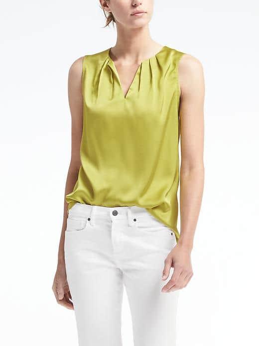 Banana Republic Womens Easy Care Pleated Neck Tank - Citron