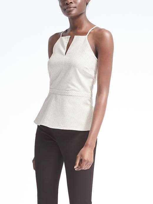 Banana Republic High Neck Stripe Top - Cream