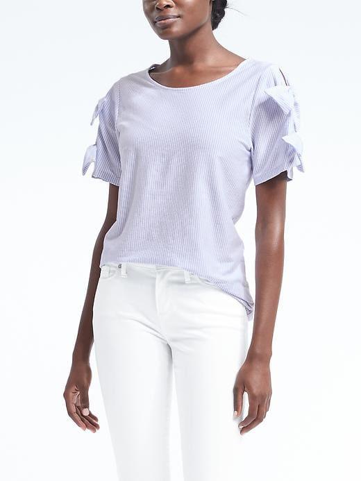 Banana Republic Stripe Bow Sleeve Couture Tee - French Blue