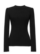 Banana Republic Womens Stripe Fitted Ribbed Crew-neck Sweater Top Black Size Xs