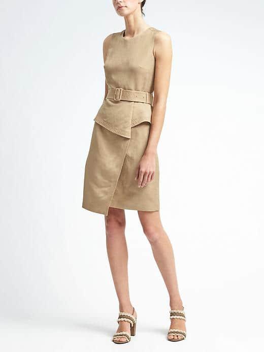Banana Republic Womens Linen Blend Peplum Utility Dress - Golden Sand