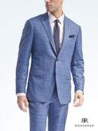 Banana Republic Mens Standard Monogram Blue Plaid Wool Blend Suit Jacket - Light Blue