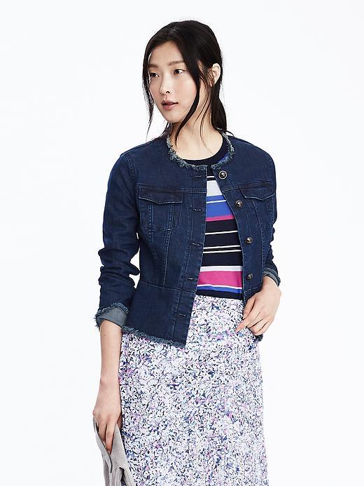 Banana Republic Womens Raw Edge Denim Jacket Size L - Medium Tinted